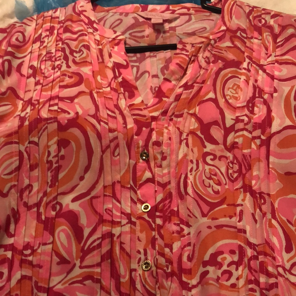 EUC 🌸 Lily Pultizer Pintuck Pinks V -Neck Button 3/4 Sleeve Knee Length Dress - Picture 9 of 9